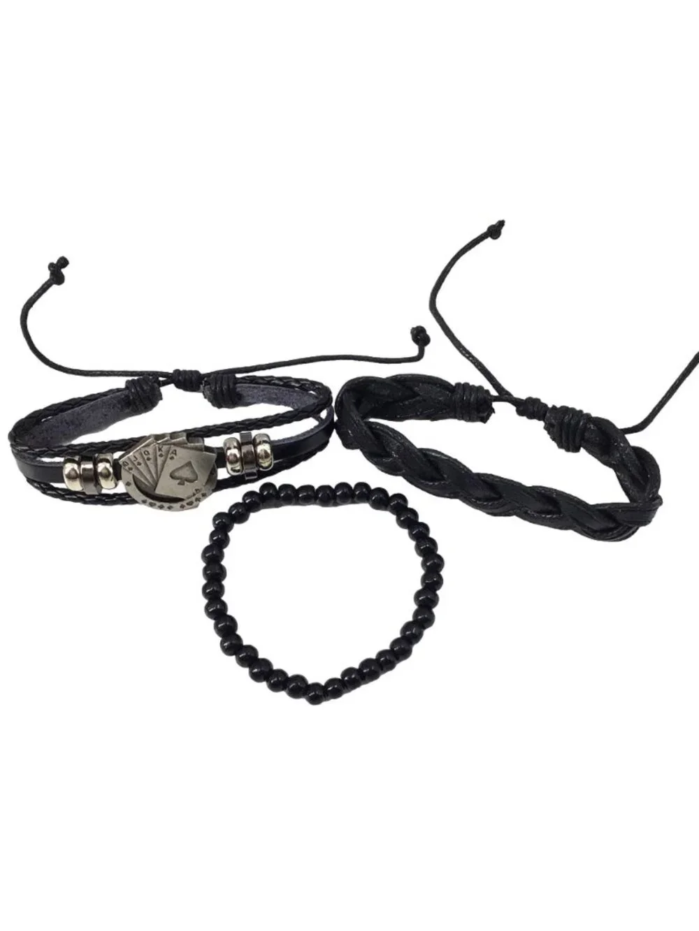Poker Theme Mens Bracelet Stack Slider Stretch Leather New